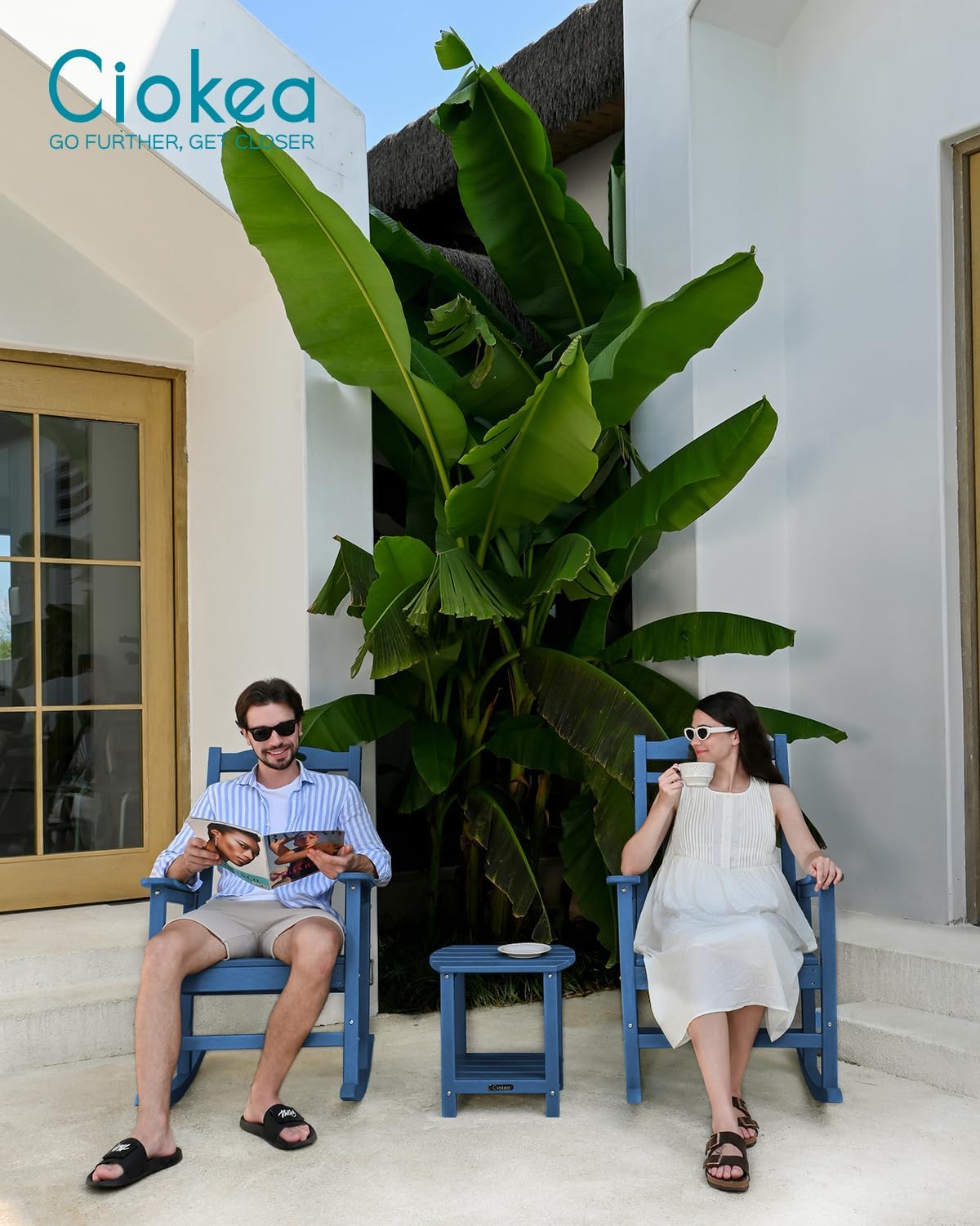 Ciokea Outdoor Rocking Chair, Navy Blue HDPE Rocking Chairs for Outside, All-Weather Comfortable Patio Rockers for Front Porch Deck Balcony